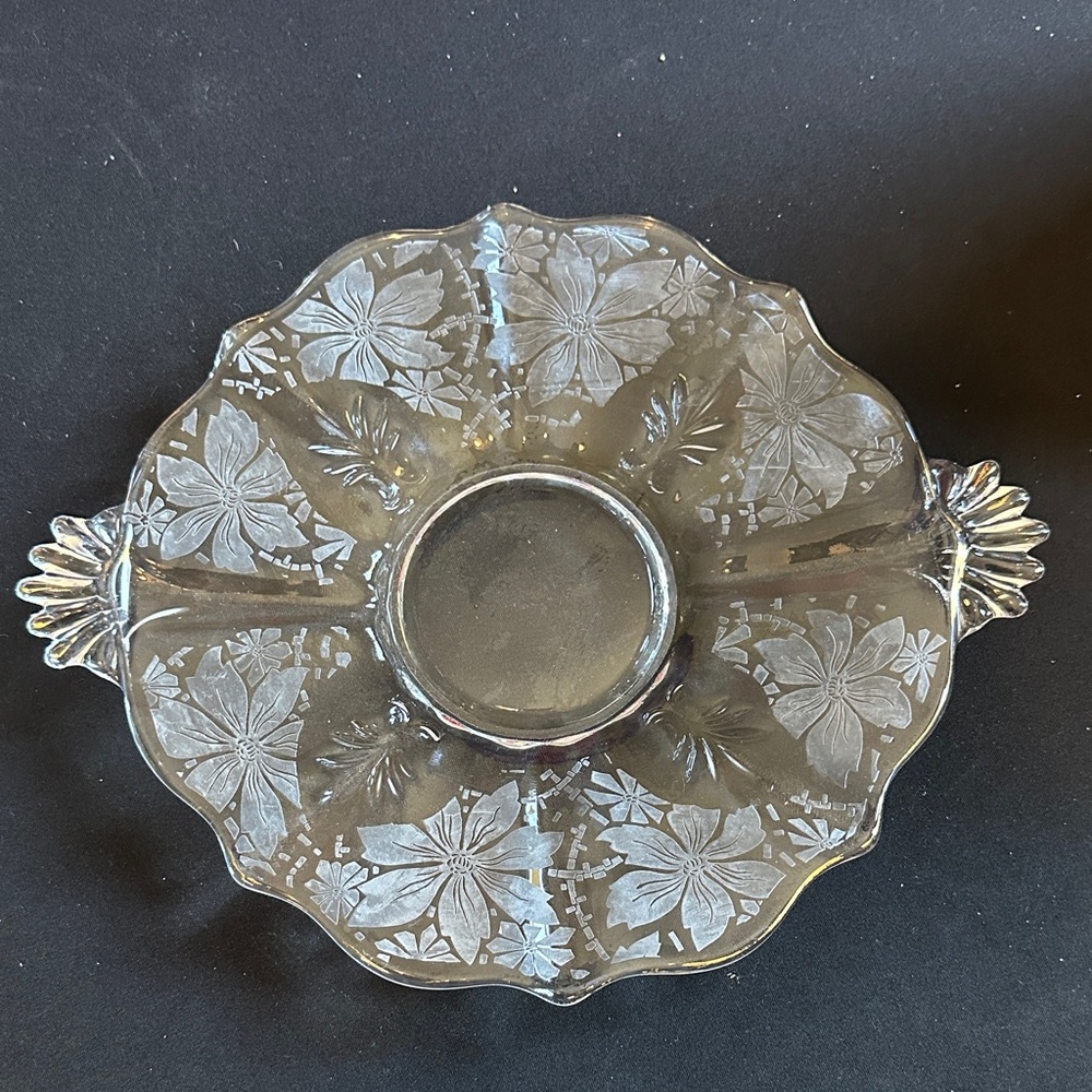 Fostoria Chinz Glass Cake Serving Platter with Handles Mid Century Modern